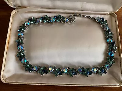 Spectacular Crown Trifari Blue Aurora Borealis Necklace • $19.99