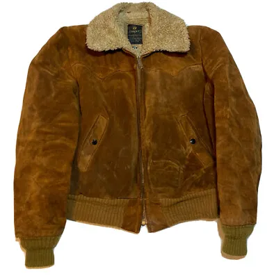 VTG Cooper Men's Sherpa Lined Suede Leather Bomber Jacket Coat - Size 44 • $60
