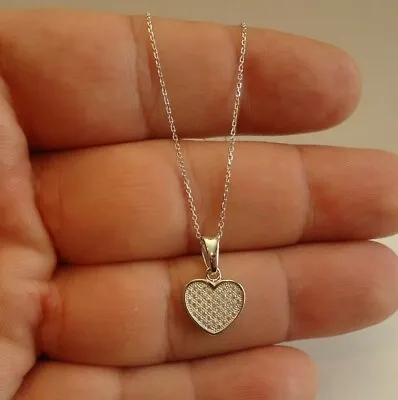 Heart Dangling Necklace Pendant W/ Lab Diamonds / 925 Sterling Silver / 18''  • $16