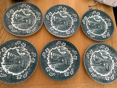 Royal Tudor Ware 'Coaching Taverns 1828' Blue & White 6 Dinner Plates 10’’  • £18