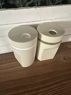 Tupperware Almond SALT & PEPPER SHAKERS Twist Top Lids CAMPING VINTAGE • $7