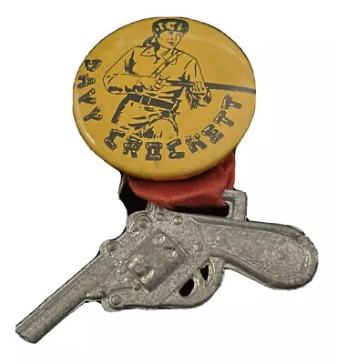 Davy Crockett Pin Red Ribbon Metal Gun Revolver Vintage Circa 1950's Button 33mm • $121.84