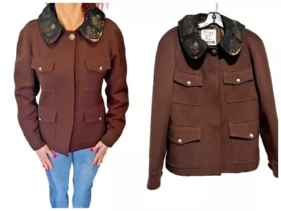 Moschino Cheap & Chic Vintage Brown Wool Military Potpourrie Collar Jacket 6/8 • $599.99