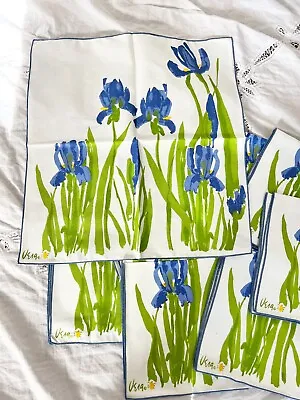 Vintage Vera Neumann Iris Floral Napkin Set Of 8 Deadstock Cotton Screen Printed • $125