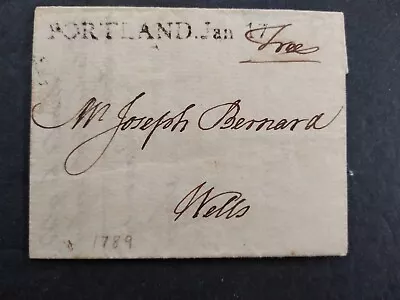 Maine District: Portland 1789 Small Stampless Cover STRAIGHT LINE STRIKE • $900