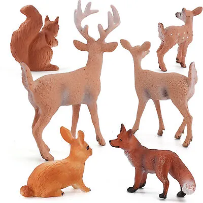 6 X Wild Animals Forest Fox Deer Squirrel Action Figure Model Kids Miniature Toy • $13.22