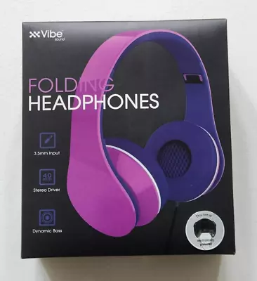 Vibe Purple Folding Headphones 3.5mm Input Stereo Driver Dynamic Bass Sound (new • $19.99