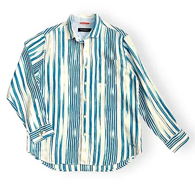 Tommy Bahama Men's Size L Linen Striped Long Sleeve Blue White Shirt • $24.50