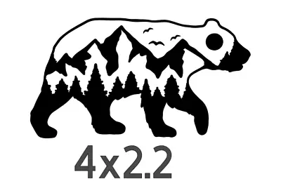 Bear With Mountains And Trees Black Temporary Vinyl Decal (4 X2.2 ) • £6.62