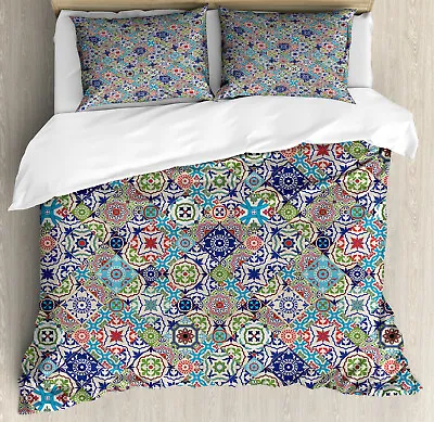 Moroccan Duvet Cover Set With Pillow Shams Colorful Floral Set Print • $69.99