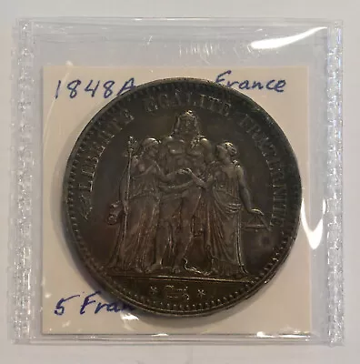 1848-A France 5 Francs XF Silver World Coin Hercules Motif • $75