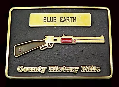 Blue Earth County Minnesota History Rifle Gun Anacortes Brass Belt Buckle • $24.50