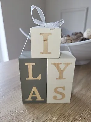 Personalised Wooden Baby Name Blocks Nursery Sign Decor Baby Shower Gift  • £3