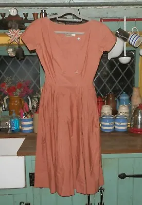 Vintage 1950s Horrockses Designer Cotton Swing Dress UK 6/8 Light Salmon Pink • £54.95