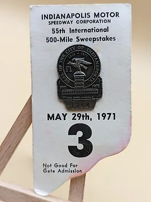 $44.42 • Buy 1971 Indy 500 Silver Pit Pass Badge Pin W Backer Card Indianapolis Speedway