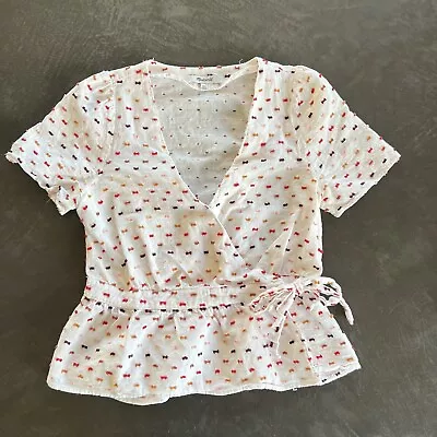 Madewell White Wrap V Neck Top Cotton XXS Dot  • $14