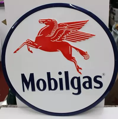 Mobil Gas Service Pegasus Retro Tin Metal 24  Round Oval Sign Home Kitchen Decor • $54.99