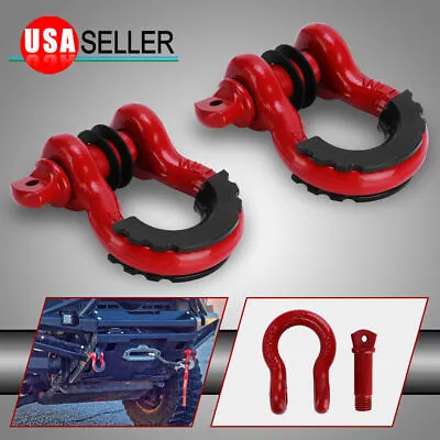 2PCS 3/4  Red 4.75 Ton D-Ring Bow Shackles Kit With Black Isolators 41850lb Bre • $21.99