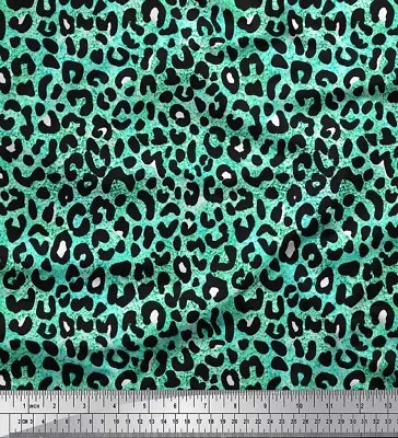 Soimoi Green Cotton Poplin Fabric Leopard Animal Skin Print Sewing-WY4 • $9