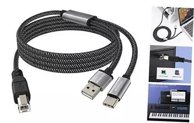  2in1 USB Printer Cable With USB C To MIDI Cable Printer 3.28FT/1M Black • $19.05