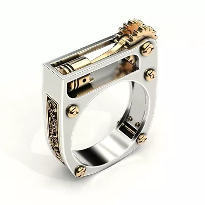 Punk Men Women Mechanical Gear Geometric Band Finger Ring Party Jewelry Gift • $10.61