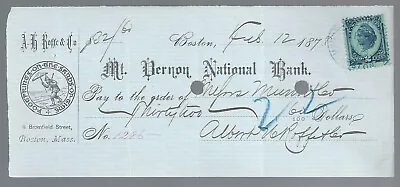 1878 Boston Mass Bank Check W/ Revenue Stamp; A.H. Roffe & Co • $1.25