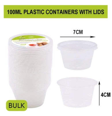 $11.95 • Buy 10/50pk 100ml Plastic Food Containers W/ Lids Takeaway Dipping Sauce Cups Slime