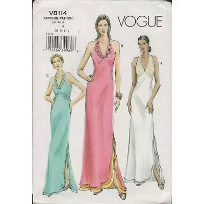 Vogue 8114 Plunge Halter Evening Formal Dress Gown Pattern Size 6 8 10 Uncut • $22.99