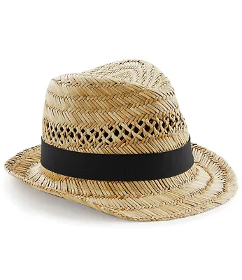  100% Straw Fedora Hat Summer Trilby 100% Straw Festival Sun Protection • £11.99