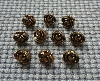 10 Tiny Bronze Gold Tone Metal Look Rose Flower Buttons 10mm Gothic Steampunk • £3