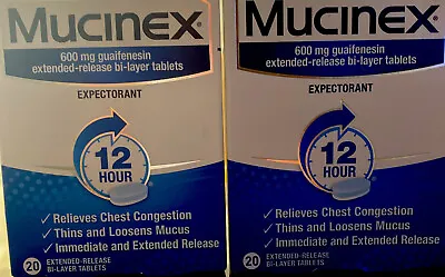 Mucinex 600 Mg Extended Release Expectorant 2X 20ct = 40 Tablets Exp 6/2025 NIB • $20.99