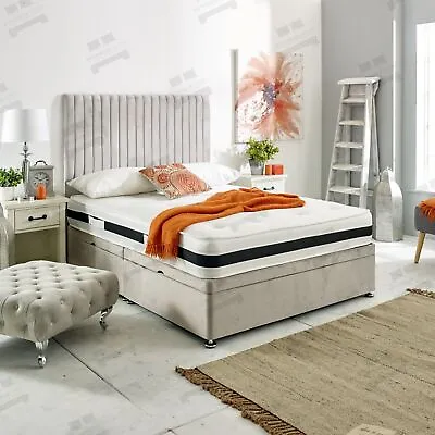 Upholstered Ottoman Storage Bed Divan Base With 51  High Vertical Line Headboard • £249.95