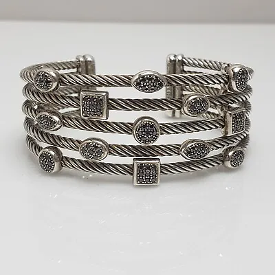 David Yurman Sterling Silver Black Diamond Confetti Five Row Cuff Bracelet • $995