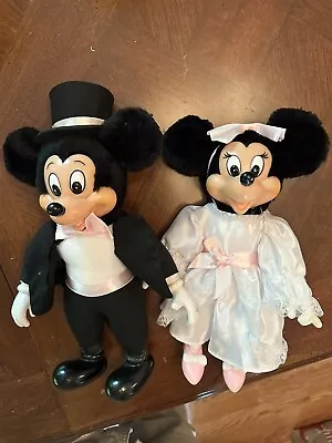 Mickey And Minnie Vntage 1982 Rare Plush Dolls In Bridal Clothes • $19