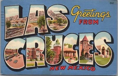 $5 • Buy LAS CRUCES, New Mexico Large Letter Postcard / Curteich Linen 1942 Cancel