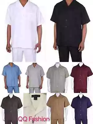 New Men's 2pc Walking Suit Short Sleeve Casual Shirt & Pants Set  Solid  M2954 . • $44.99