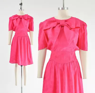 Vintage 80s Barbiecore Pink Puff Sleeve BOW Lolita Party Dress L • $62