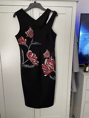 Karen Millen Black Floral Midi Dress NEW Uk 14  • £29.99