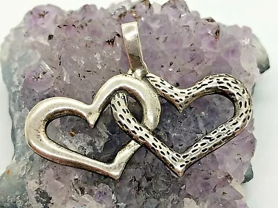 Sunwest Silver Vintage Sterling Silver Textured Double Heart Pendant 2.3 Grams • $22.40