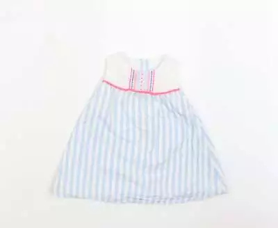 Matalan Baby Blue Striped Cotton A-Line Size 12-18 Months Round Neck Button • £3