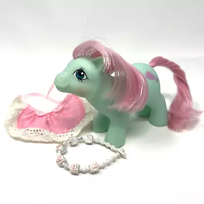 1985 Vintage My Little Pony G1 BABY CUDDLES + NECKLACE / BIB Baby Buggy Hasbro • $13