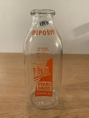 VINTAGE ANTIQUE MILK DAIRY GLASS BOTTLE ADVERTISING Evan’s Syracuse New York • $18