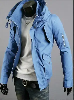 $36.09 • Buy Men's Spring Military Cargo Hooded Jacket Korean Style Slim Fit Jacket Overcoat
