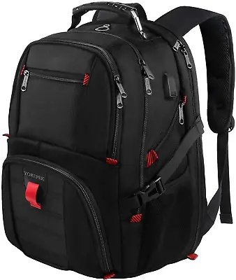 Travel Backpack Large Water Resistant USB Charging Port Fits 17  Black • $35.38