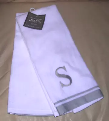 NEW Set Of 2 S Monogram White Silver Bathroom Kitchen Soft Hand Towel 16 X28  • $16.99