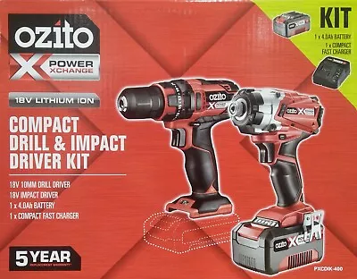 2 PIECE OZITO PXC 18V Compact Drill & Impact Driver 4Ah Li-Ion Battery Combo Kit • $199