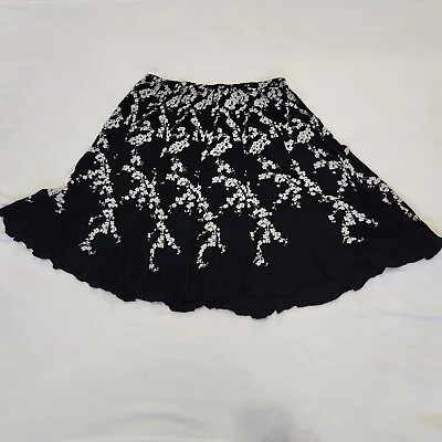 Skirt Womens Medium Black White Daisy Floral Vine Crepe Casual Pull On Bila • $14