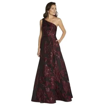 Aidan Mattox Women's One Shoulder Metallic Ball Gown Dress Wine Size 10 Rtl $595 • $237.45