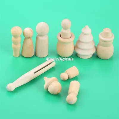 £4.91 • Buy 1Set Blank Natural Wooden Peg Doll For Paint Stain Kids DIY Crafts Toy 6 Pattern