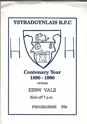 Ystradgynlais v Ebbw Vale 13 Nov 1990 Welfare Ground  RUGBY PROGRAMME • £6.99